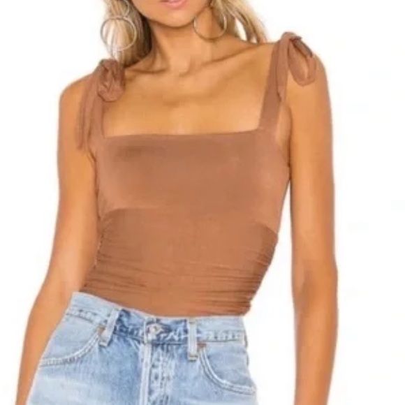 Revolve Brown Ruched Bodsuit - Picture 2 of 6